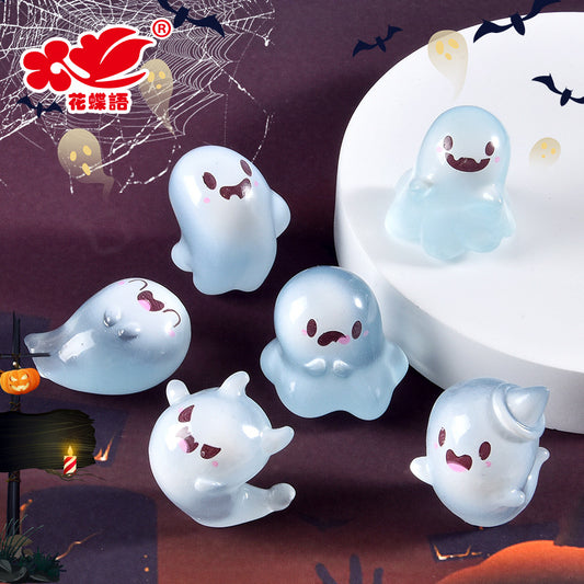 跨境新品万圣节树脂摆件发光幽灵钥匙扣公仔挂件夜光小精灵微景观