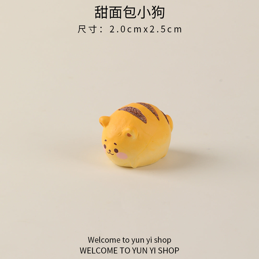 微景观创意摆件可爱卡通面包小狗 树脂装饰品配件 车载桌面小摆件