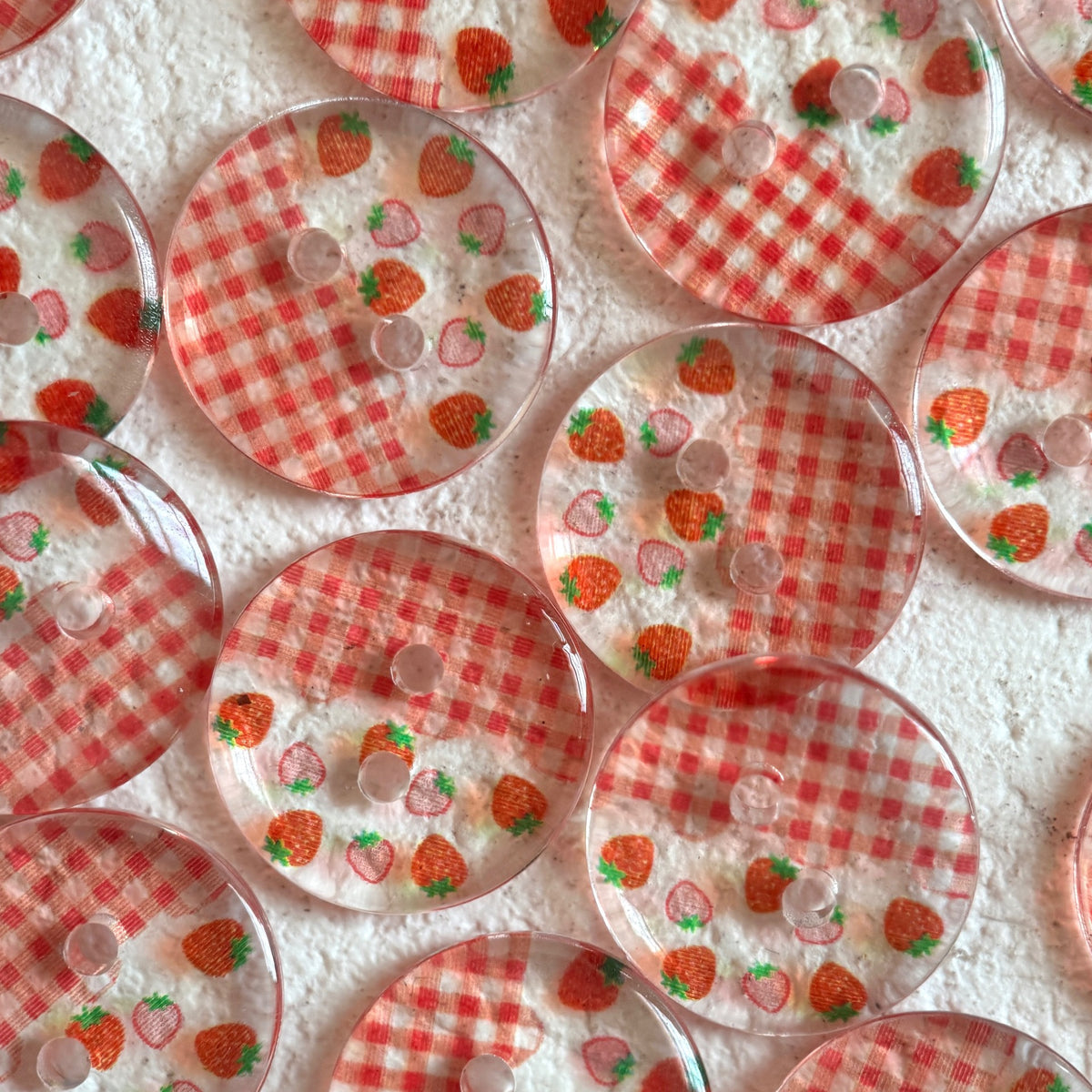 Bunli - DIY 10 Pack Red-Gingham Strawberry-Print Button