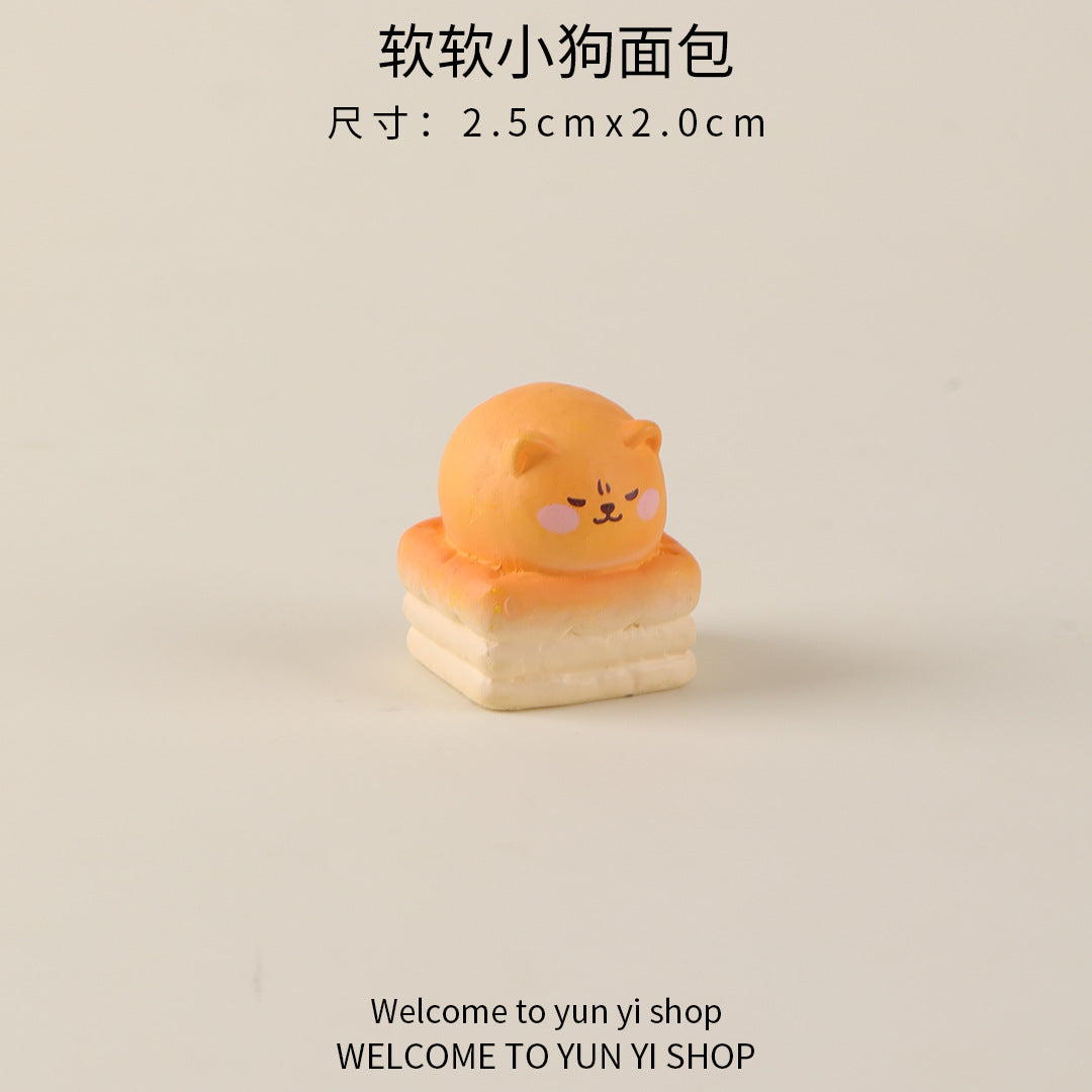 微景观创意摆件可爱卡通面包小狗 树脂装饰品配件 车载桌面小摆件