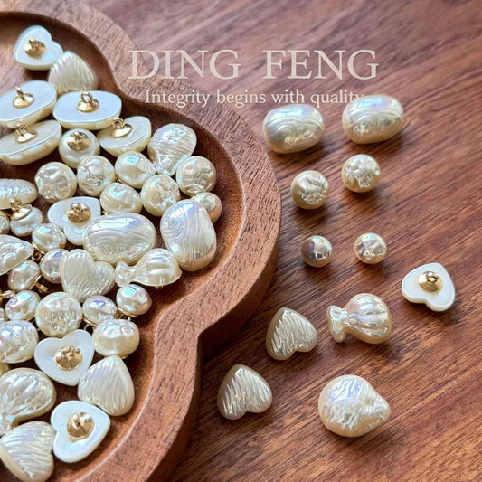 马贝金箔条纹肌理异形纽扣 国风旗袍大衣幻彩珍珠扣 服装辅料可批