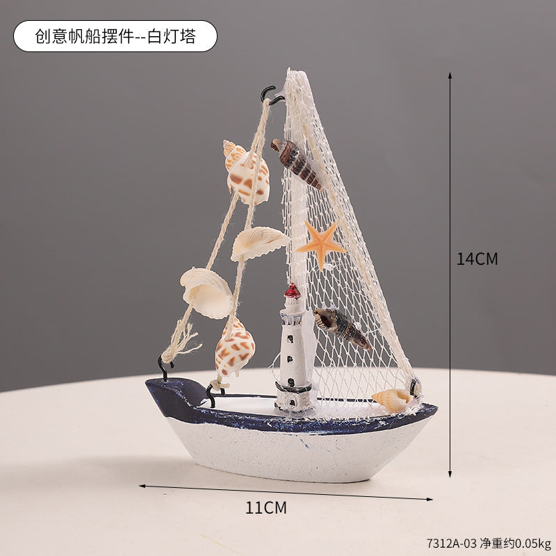 迷你地中海帆船摆件海鸥贝壳装饰品旅游纪念品海洋风店铺造景摆设
