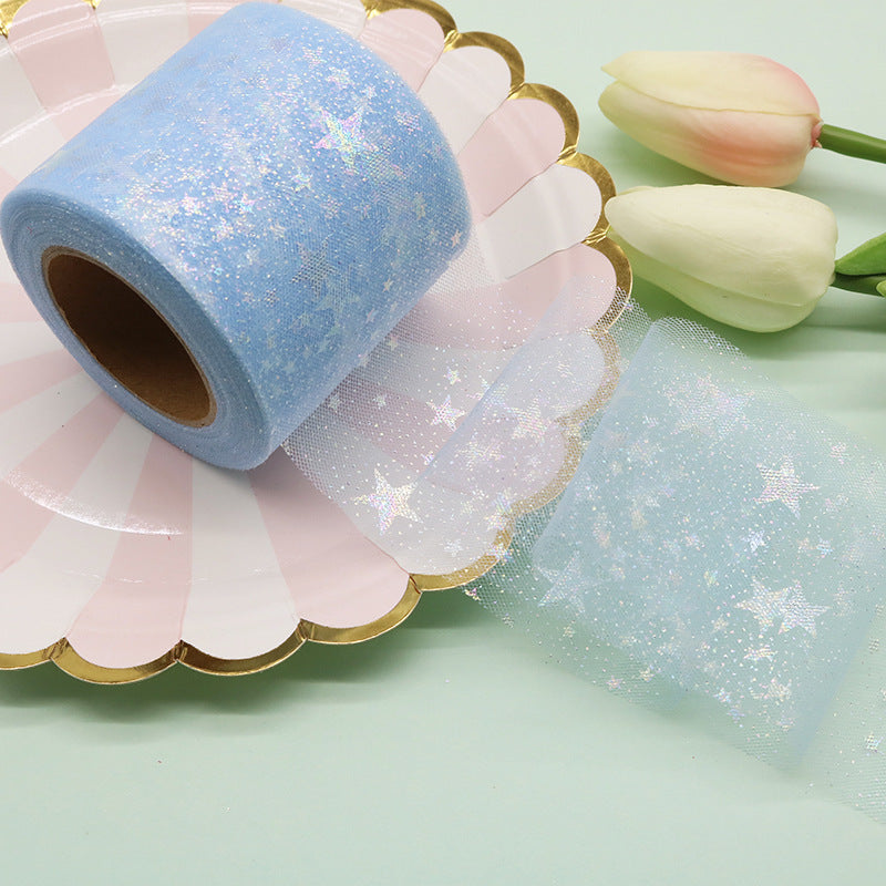 25码幻彩星星薄纱织带网布DIY手工发夹发饰烘培派对婚礼装饰配件