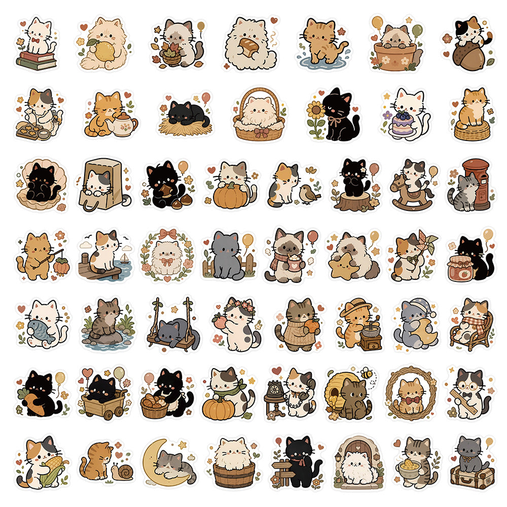 50张可爱小猫贴纸卡通萌宠猫咪创意装饰汽车笔记本手账小贴画批发