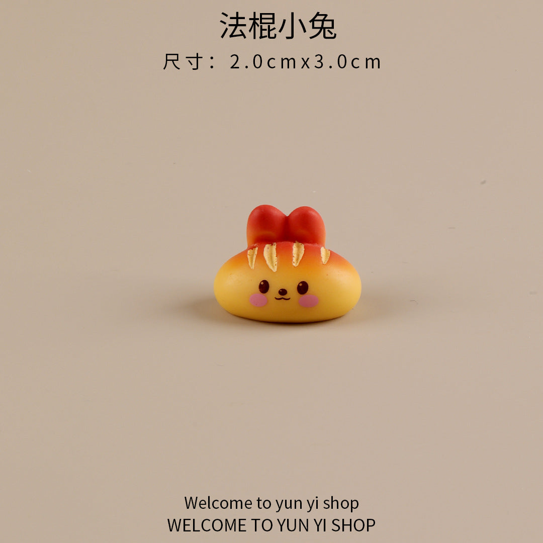 可爱卡通面包小兔子微景观创意摆件装饰品配件车载桌面树脂小摆件