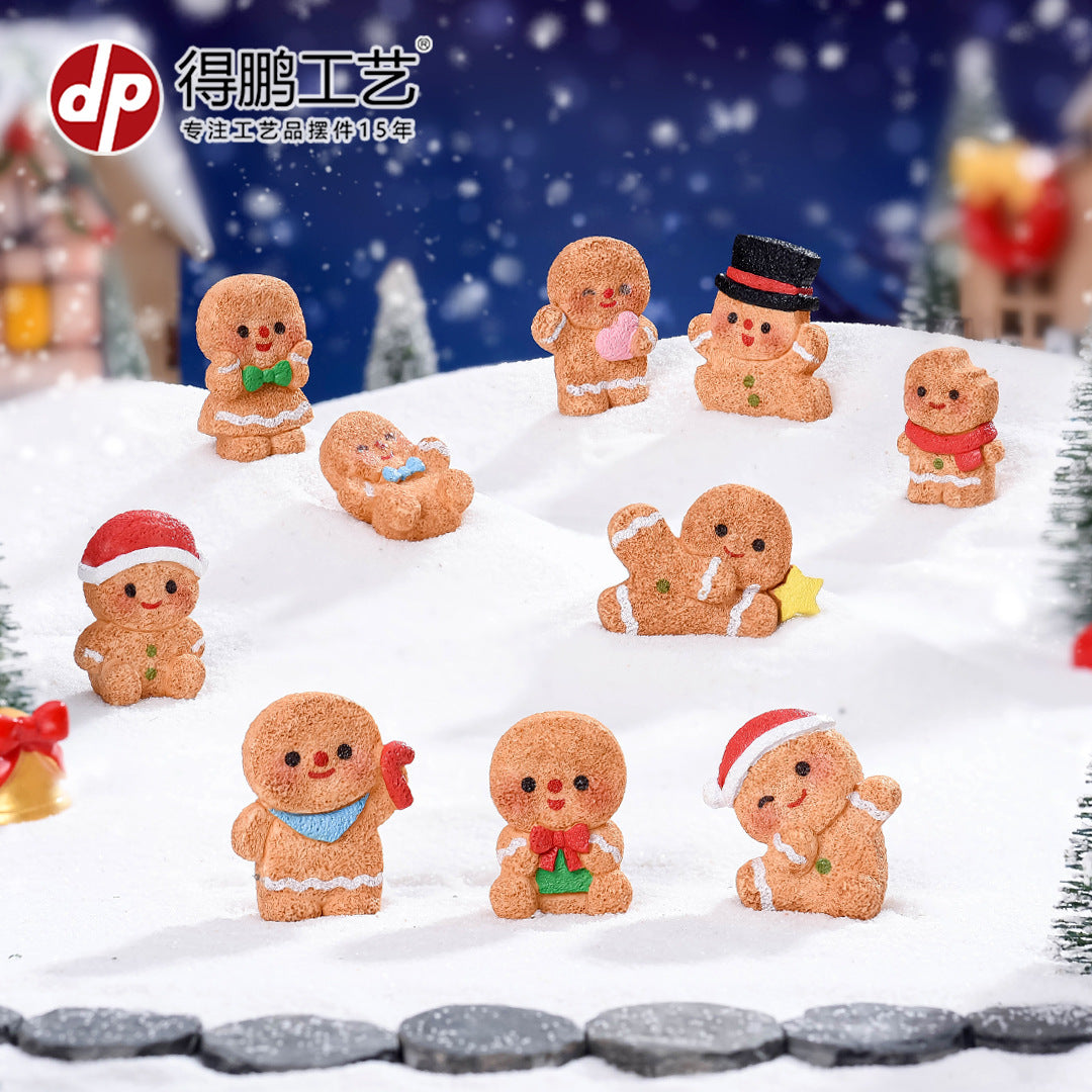 微景观创意可爱圣诞姜饼人娃娃屋雪景 diy树脂工艺品迷你车载摆件