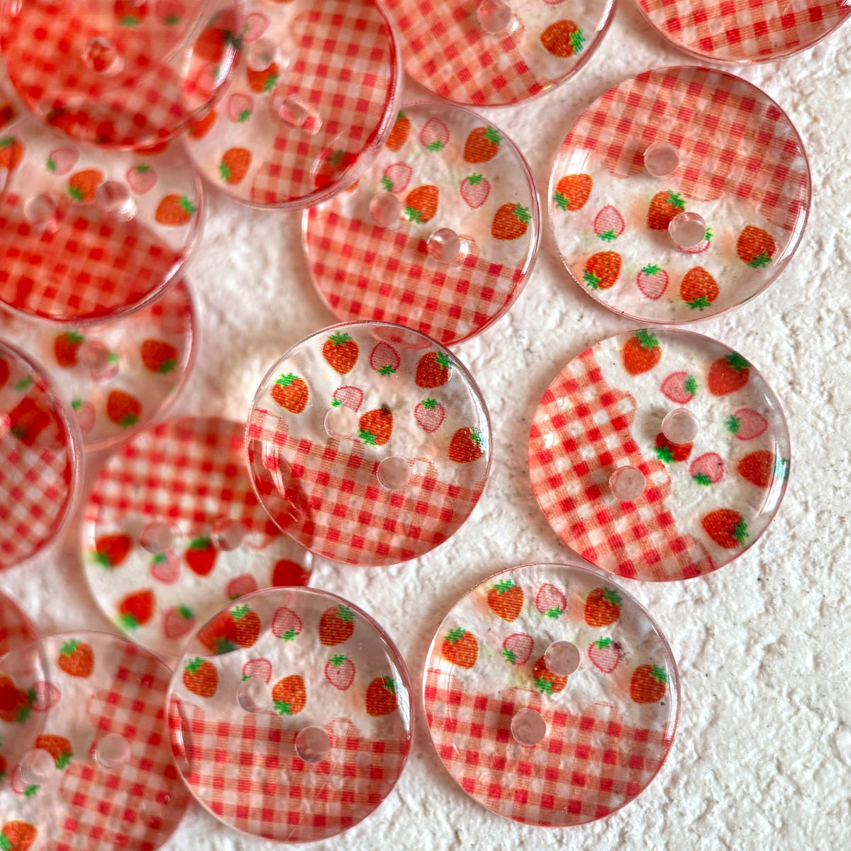Bunli - DIY 10 Pack Red-Gingham Strawberry-Print Button