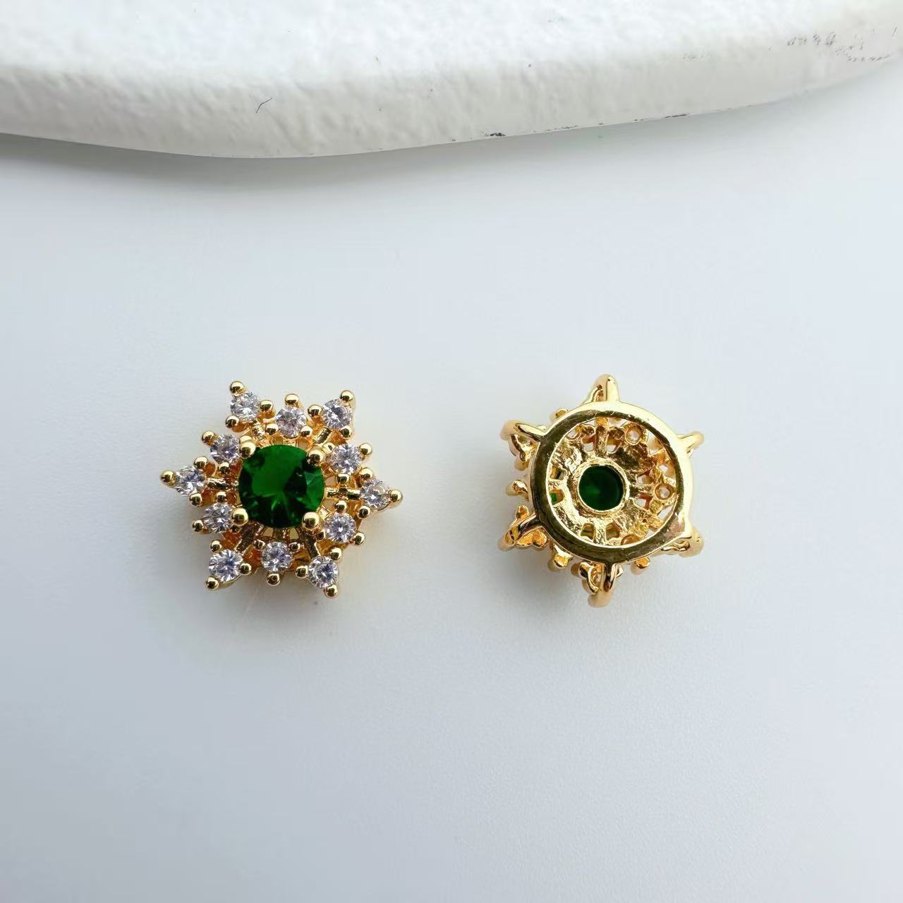 铜镀金微镶锆石雪花星星多通隔珠项链diy饰品配件水晶串珠材