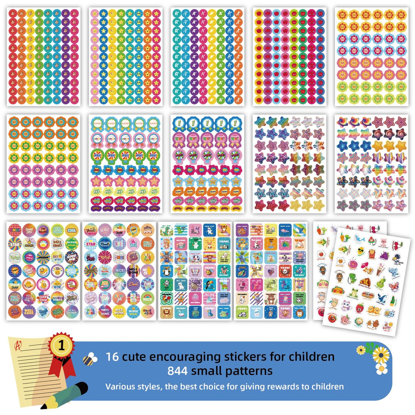 跨境鼓励贴纸16张Reward Stickers激励卡通英文儿童教师奖励贴纸