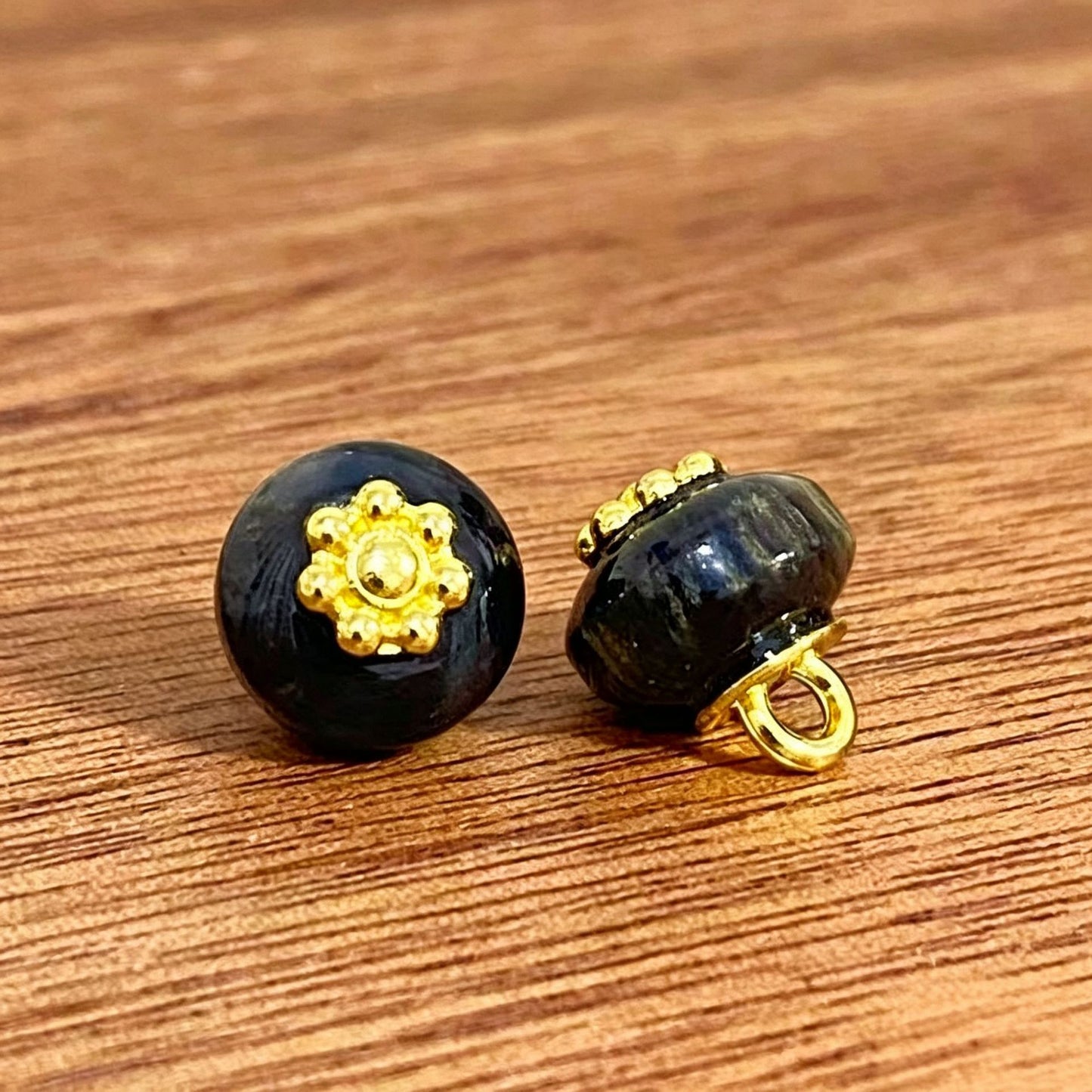 新中式三色渐变树脂扁珠旗袍纽扣复古金花托汉服盘扣服装辅料批发