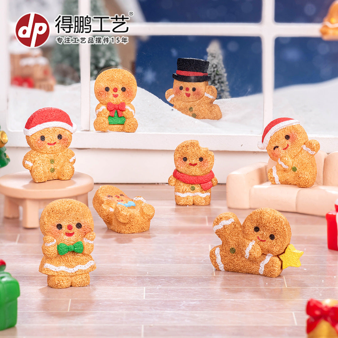 微景观创意可爱圣诞姜饼人娃娃屋雪景 diy树脂工艺品迷你车载摆件