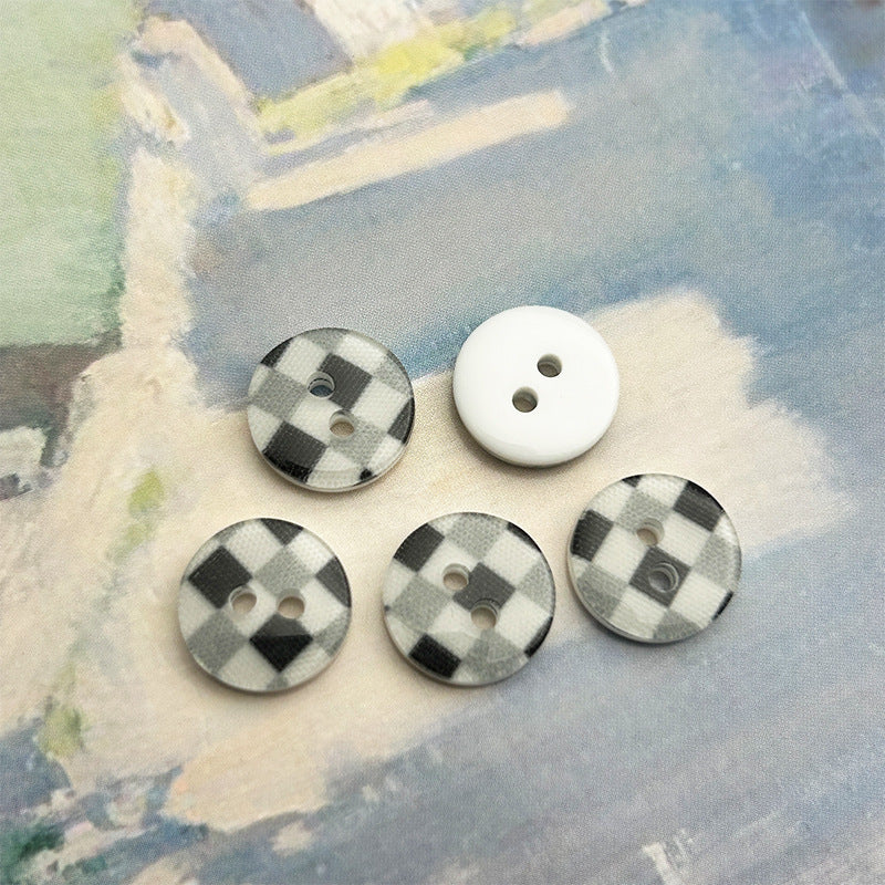 11.5mm圆形彩色格子布树脂纽扣彩色棋盘格纹小扣子开衫连衣裙手作