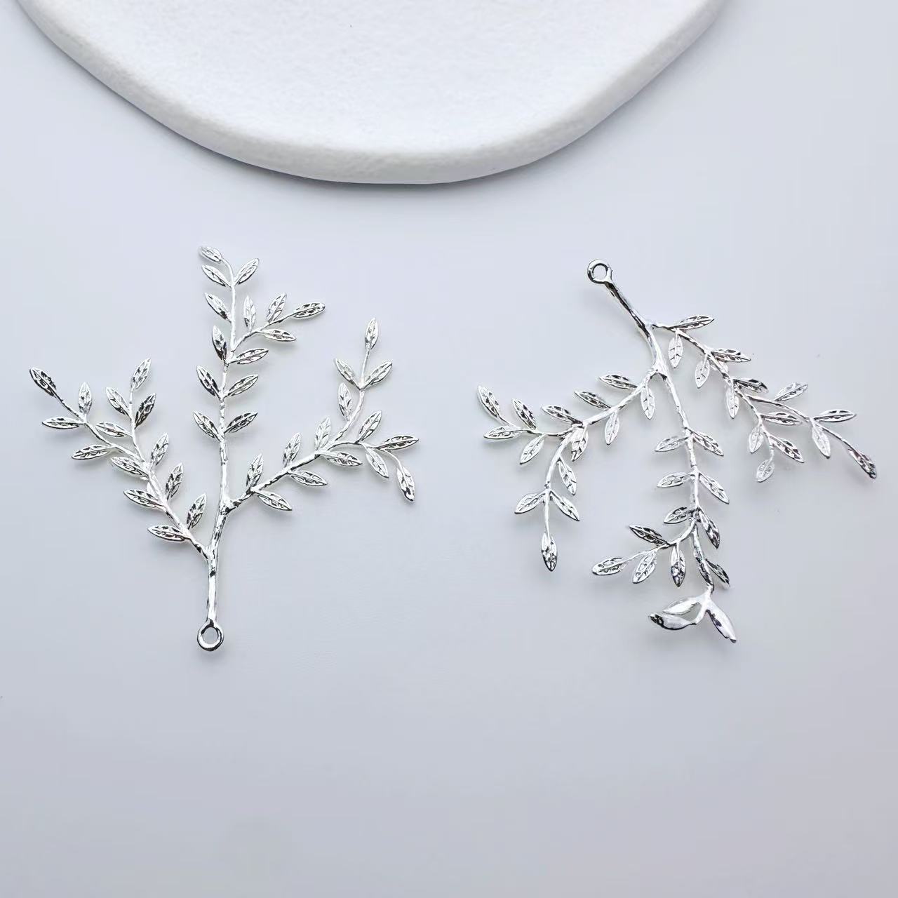 保色铜三簇多叶柳树枝花枝吊坠DIY手工新娘饰品装饰材料配件发簪