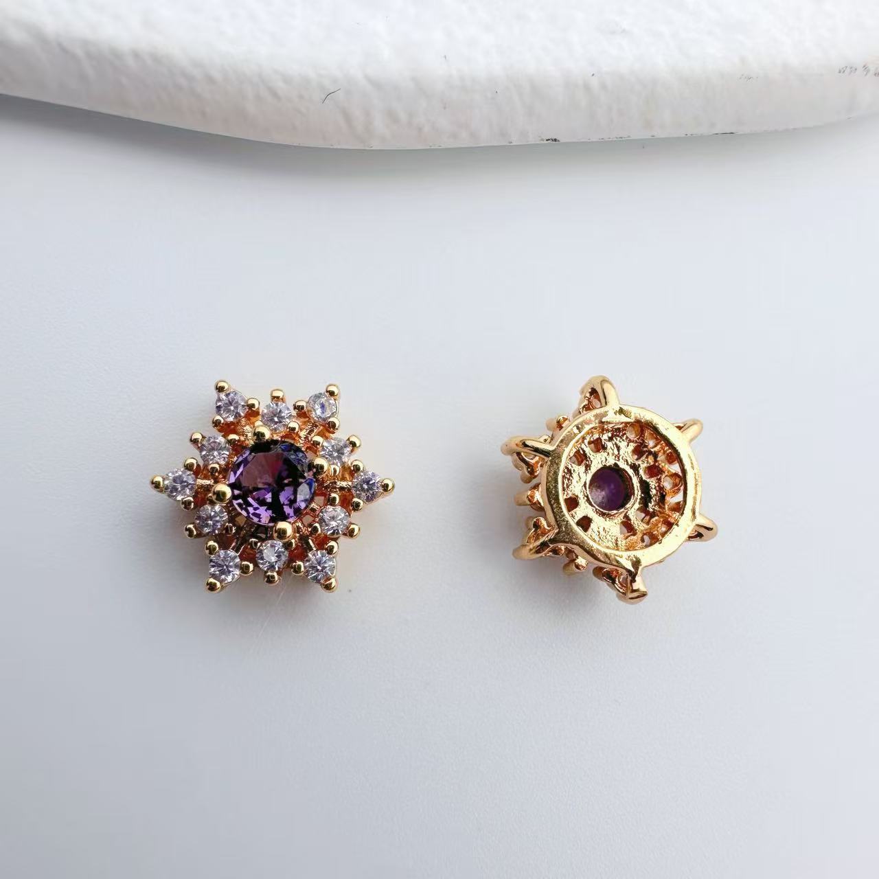 铜镀金微镶锆石雪花星星多通隔珠项链diy饰品配件水晶串珠材