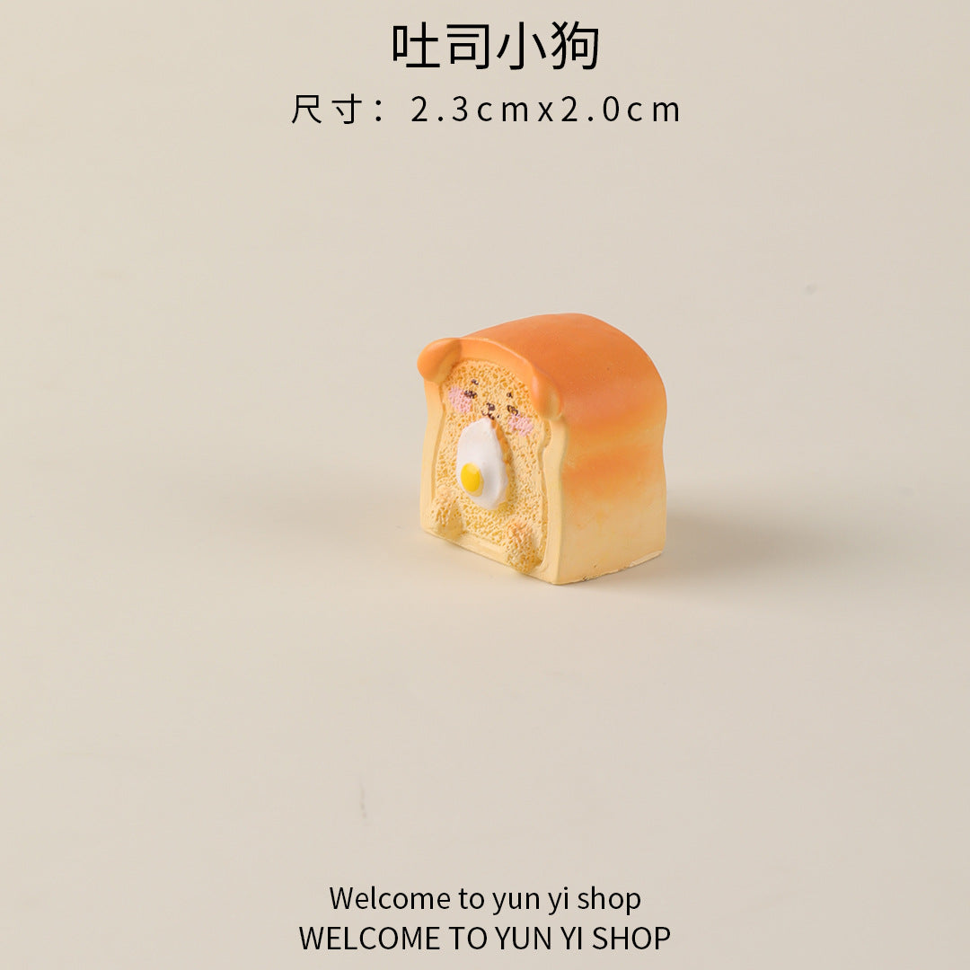 微景观创意摆件可爱卡通面包小狗 树脂装饰品配件 车载桌面小摆件