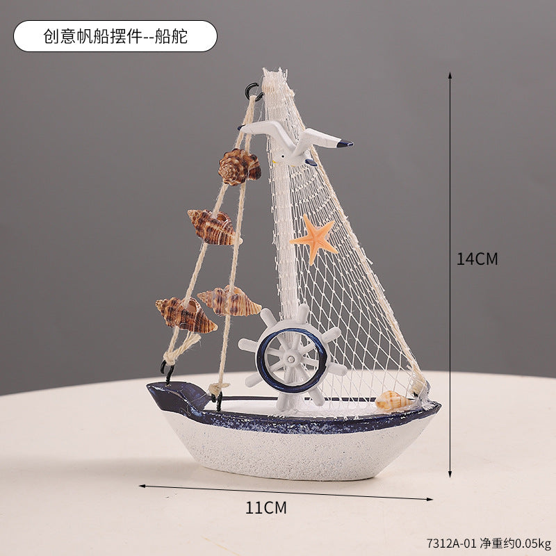 迷你地中海帆船摆件海鸥贝壳装饰品旅游纪念品海洋风店铺造景摆设