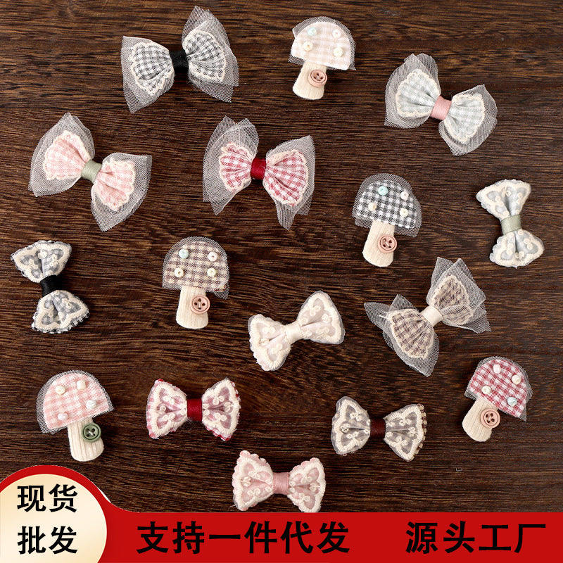蕾丝布艺蝴蝶结鞋子配饰包包鞋花卡扣格子蘑菇服装辅料蝴蝶结辅料