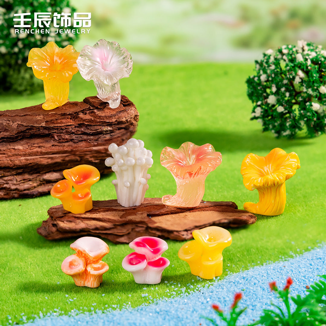 创意滴油苔藓微景观彩色蘑菇丛diy树脂小配件多肉造景夜光小摆件