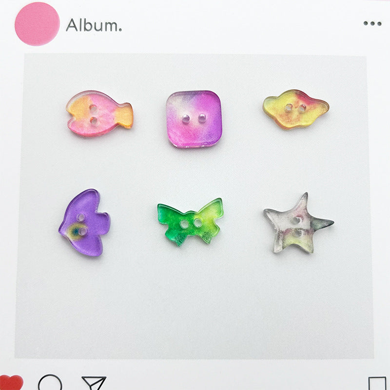 四方燕子小鱼蝴蝶云朵两眼渐变色纽扣不规则异形卡通扣子DIY装饰
