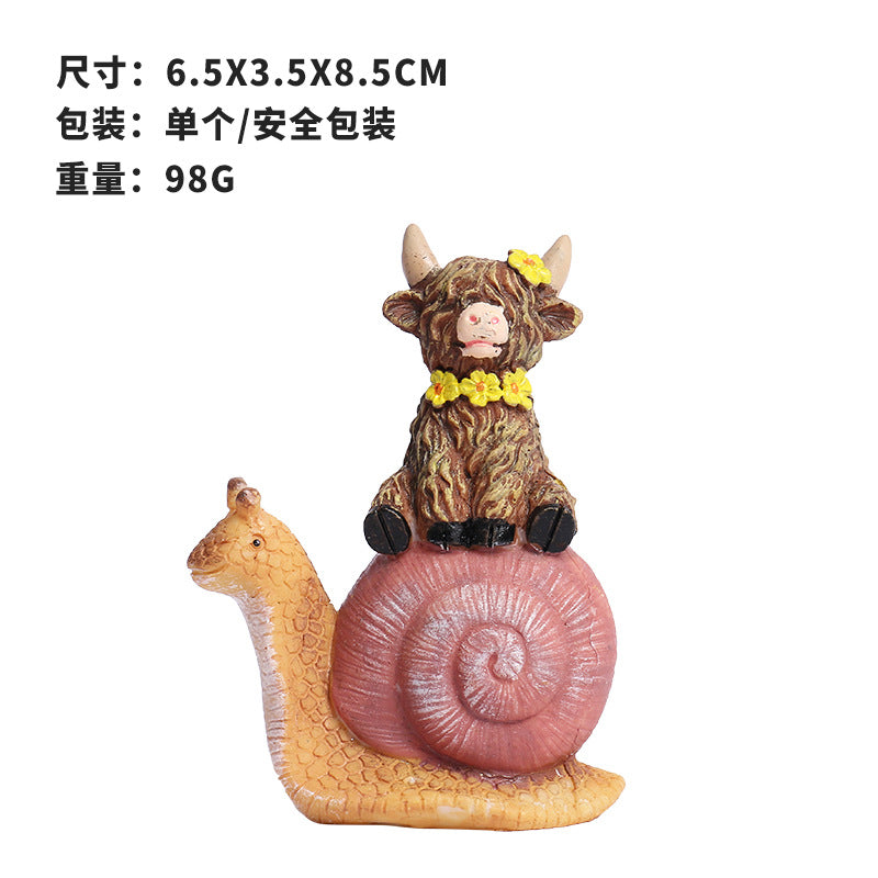 跨境新品 创意高地耗牛树脂摆件 春季桌面摆件 盆栽花园节庆装饰