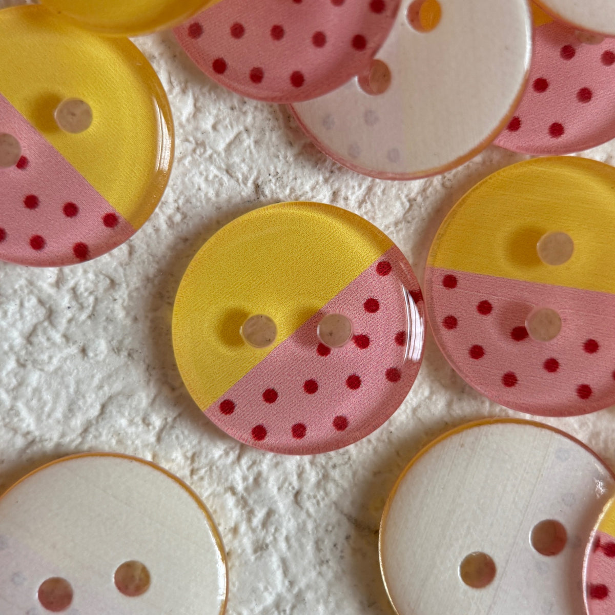 Bunli - DIY 10 Pack Yellow-Pink Polka-Dot Round Button