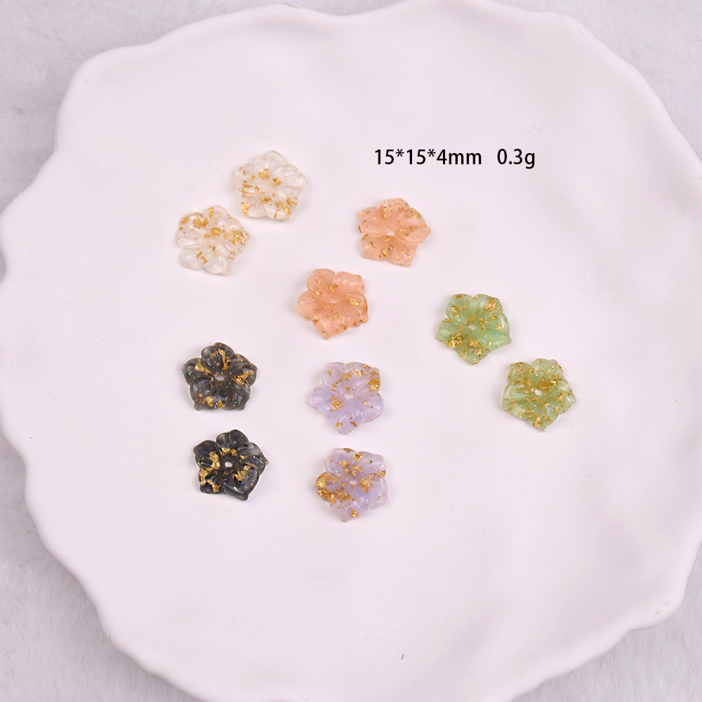 富光树脂 清新甜美金箔小花朵带孔国风diy手工饰品耳环发钗配件