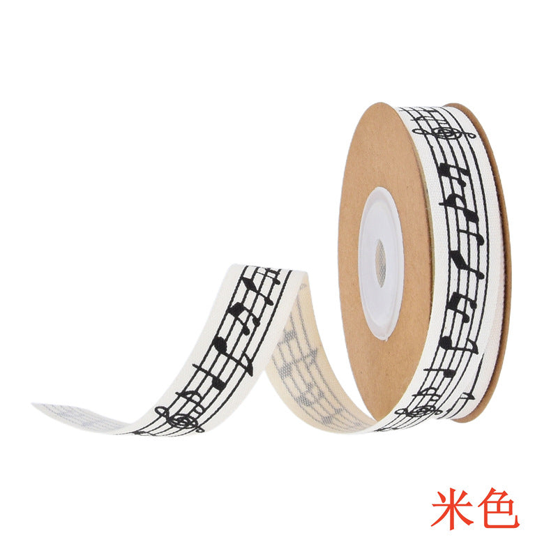 跨境新款印音乐字符棉带  服饰包边礼品盒包装印花音符棉织带10米