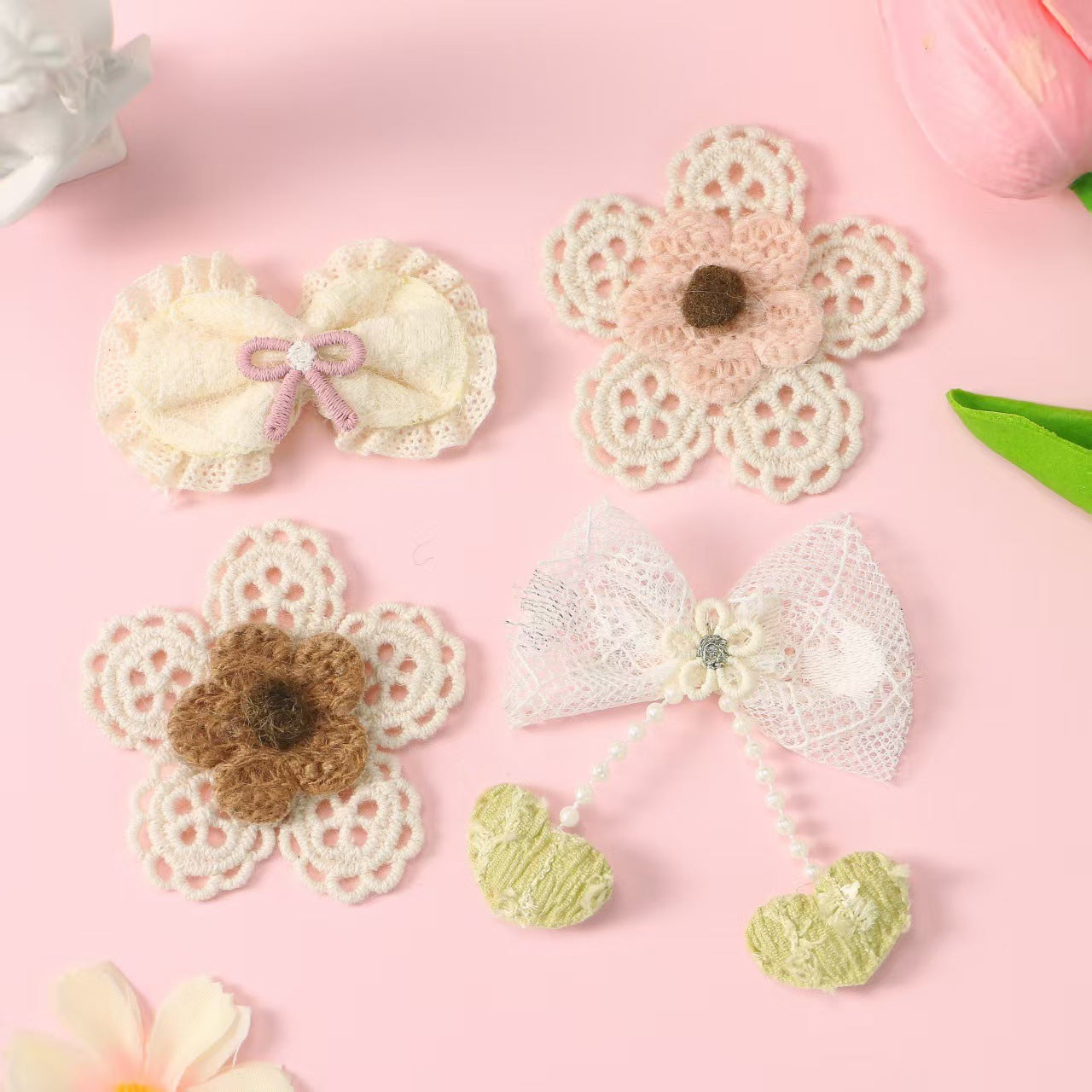 韩系手工蕾丝布艺饰品 花朵蝴蝶结造型DIY辅料 发饰鞋服装饰配件