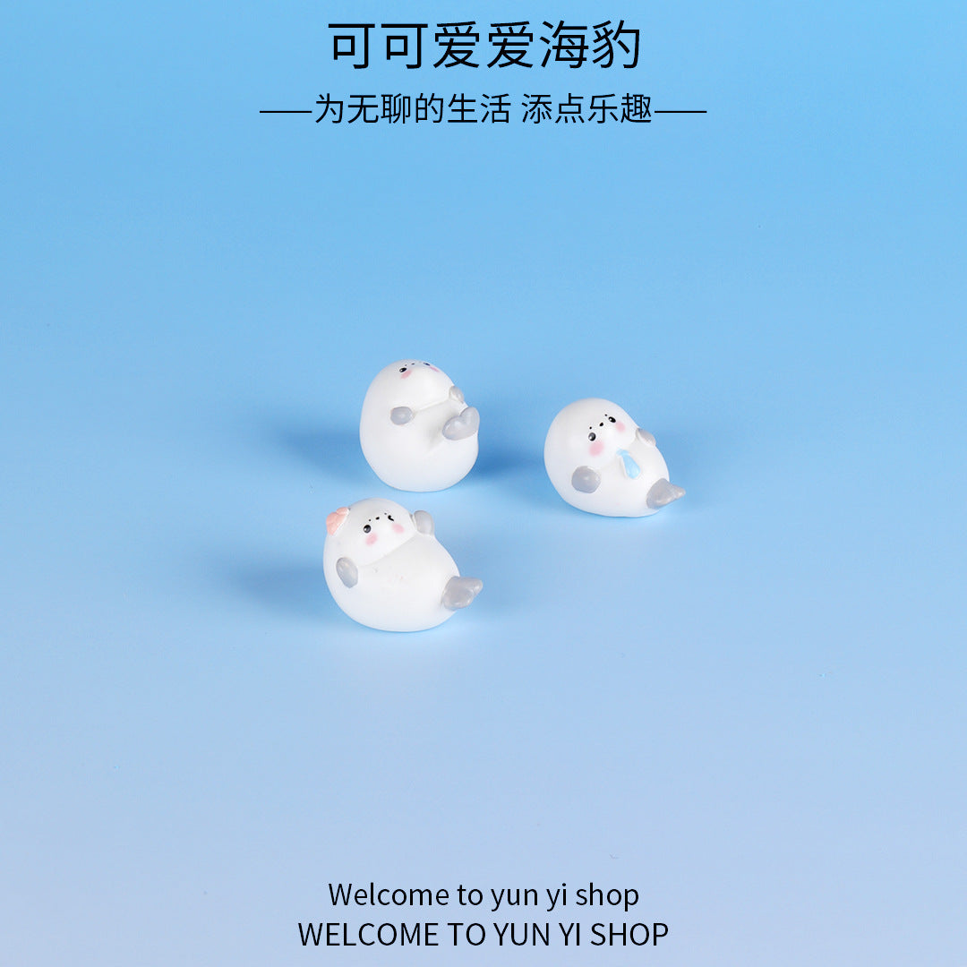 微景观摆件可爱海豹海洋动物 diy鱼缸水族馆卡通装饰品树脂小摆件