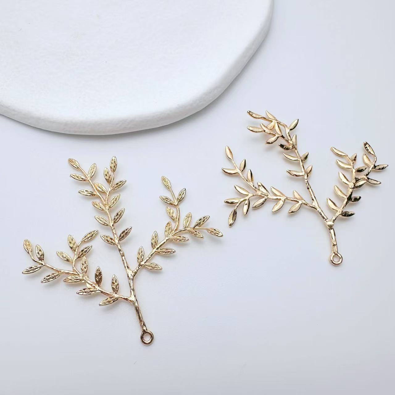 保色铜三簇多叶柳树枝花枝吊坠DIY手工新娘饰品装饰材料配件发簪