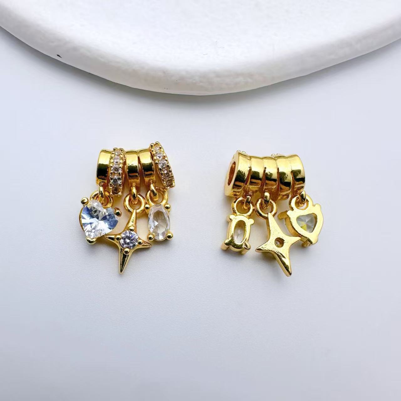 镀金高保色金粉世家同款隔珠跑环隔片灵动爱心吊坠diy手链配件