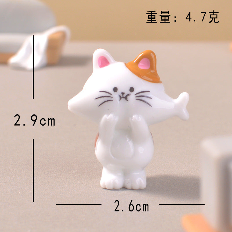 跨境卡通可爱偷吃小猫微景观桌面装饰小摆件 呆萌小猫DIY小配件