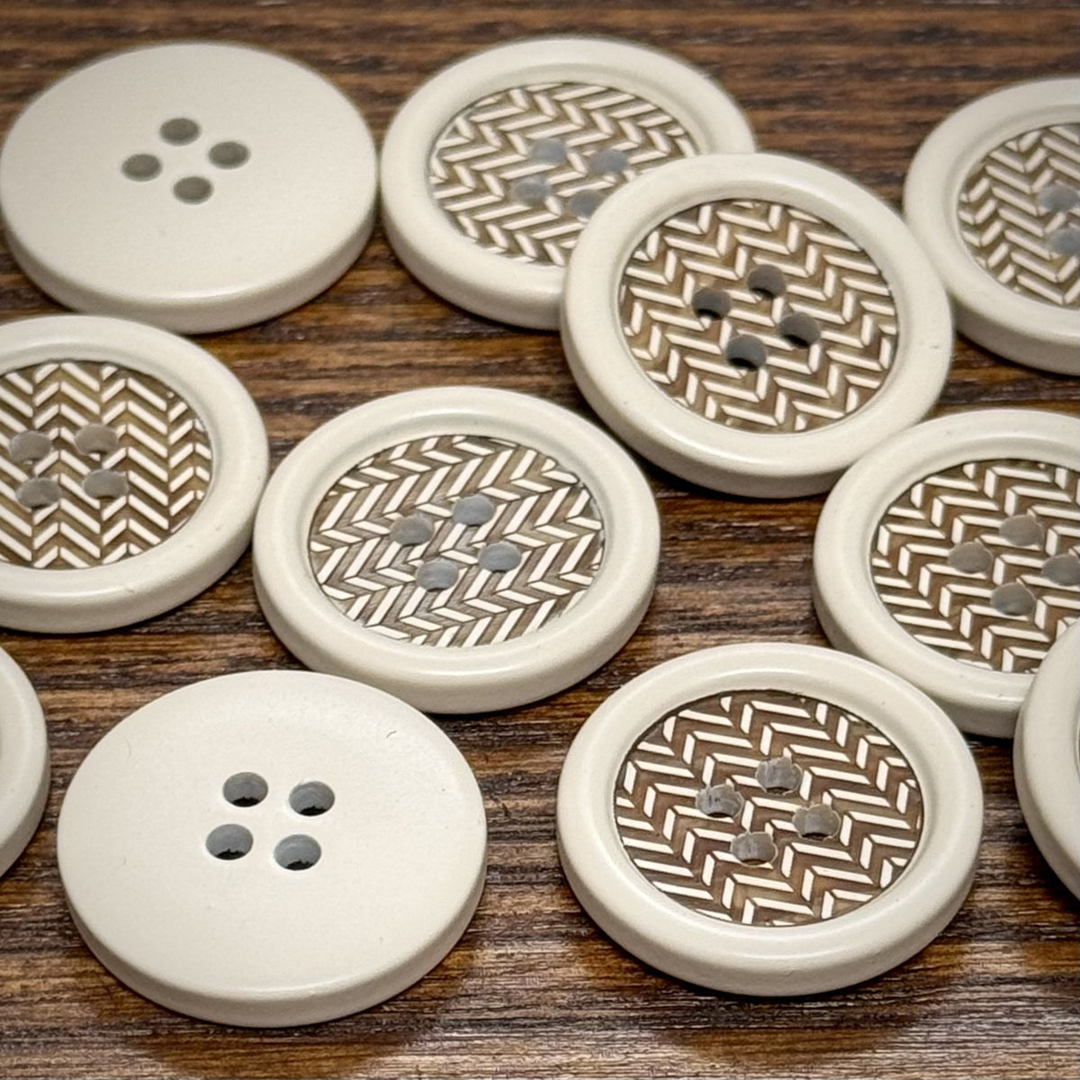 Bunli - DIY 10 Pack Ivory Brown-and-White Chevron Button