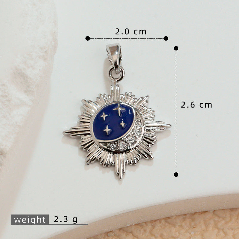 太空太阳星星月亮航天系列星空八芒星铜吊坠diy项链配件挂件批发
