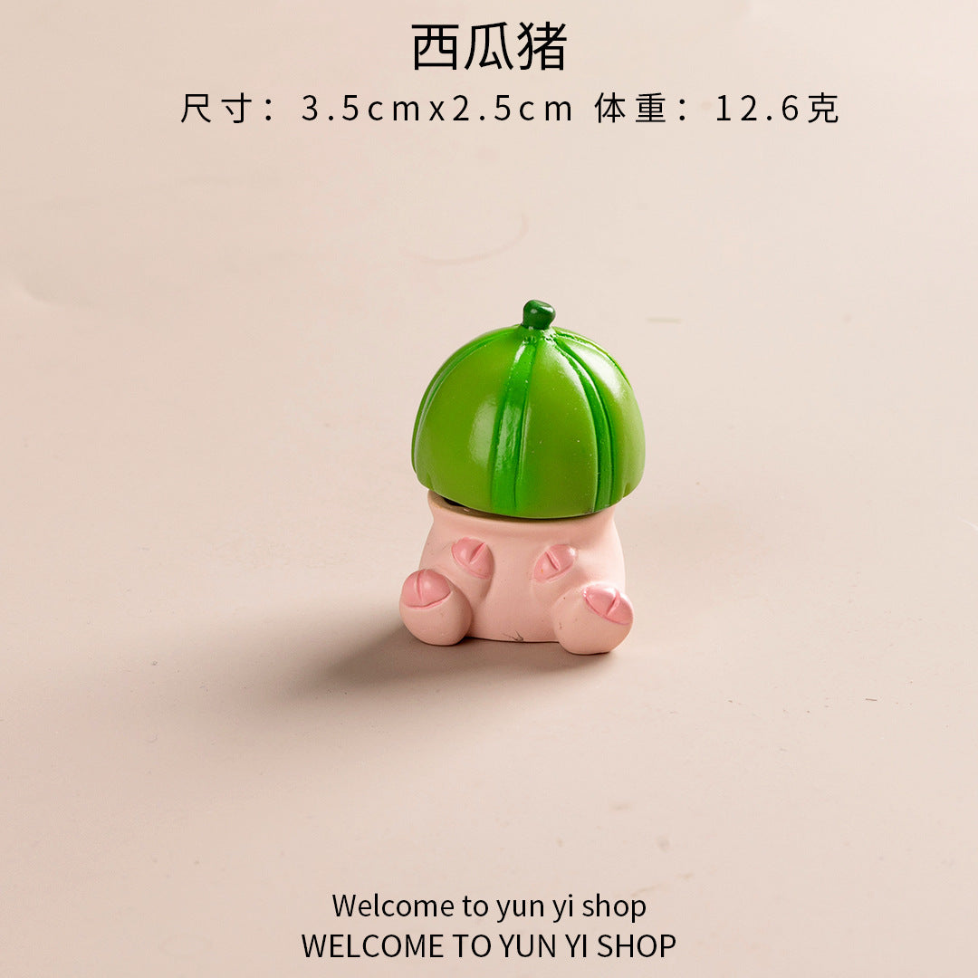 创意可爱水果帽子动物微景观盲盒装饰品配件办公室桌面迷你小摆件