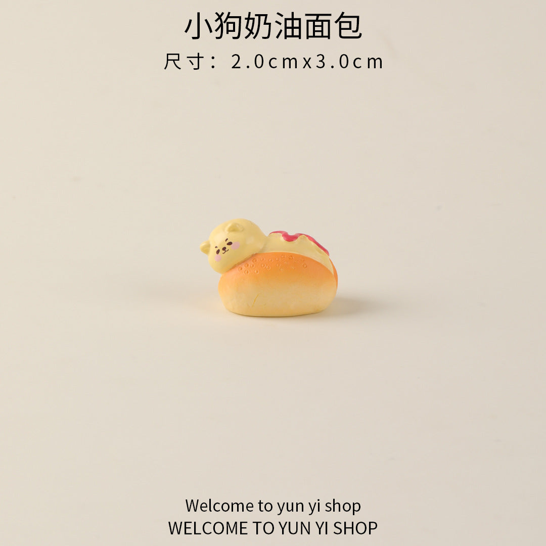 微景观创意摆件可爱卡通面包小狗 树脂装饰品配件 车载桌面小摆件