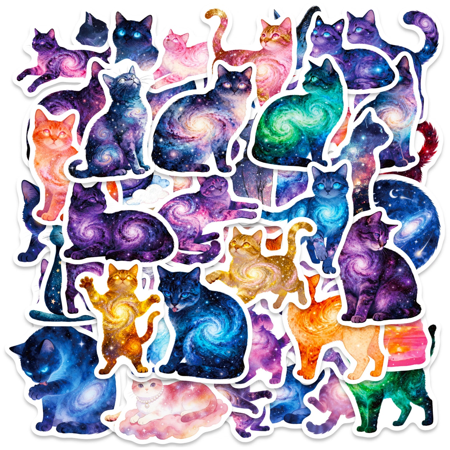 亚马逊新款56张星空猫涂鸦贴纸宇宙喵星人炫彩可爱猫咪创意贴纸批