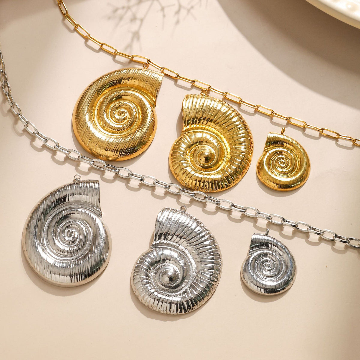 Elvane - Smooth and Ribbed Spiral Shell Pendant Only