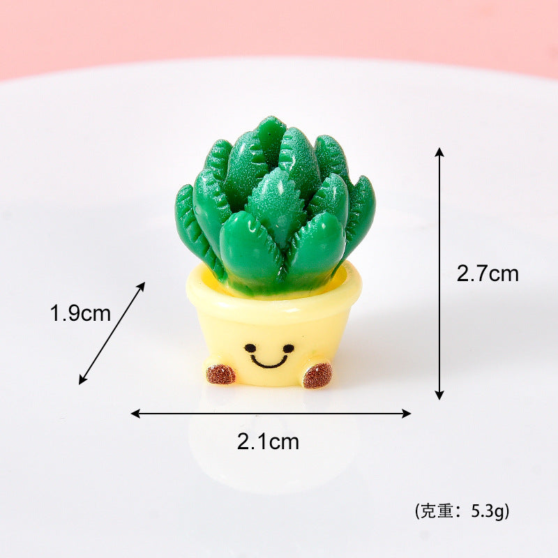 新品树脂仿真多肉仙人掌摆件 可爱笑脸迷你盆栽娃娃屋diy树脂摆件