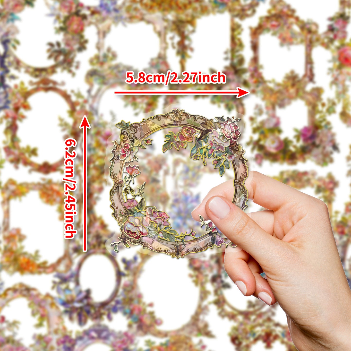 跨境直采【一口价】亚马逊30张冷烫镭射pet花环贴纸花卉烫金贴画
