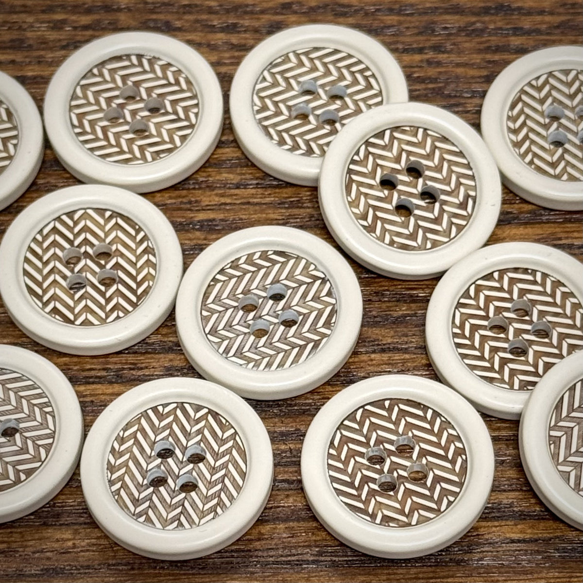 Bunli - DIY 10 Pack Ivory Brown-and-White Chevron Button