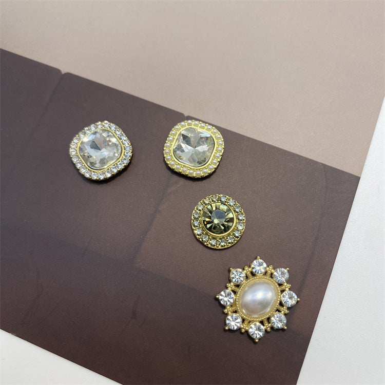 复古满钻珍珠花盘合金配件气质小香服装纽扣材料DIY发饰鞋花饰品