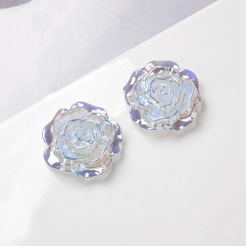 棠浔 24mm幻彩玫瑰花树脂贴片配件ins甜美气质小清新耳钉发夹头饰材料