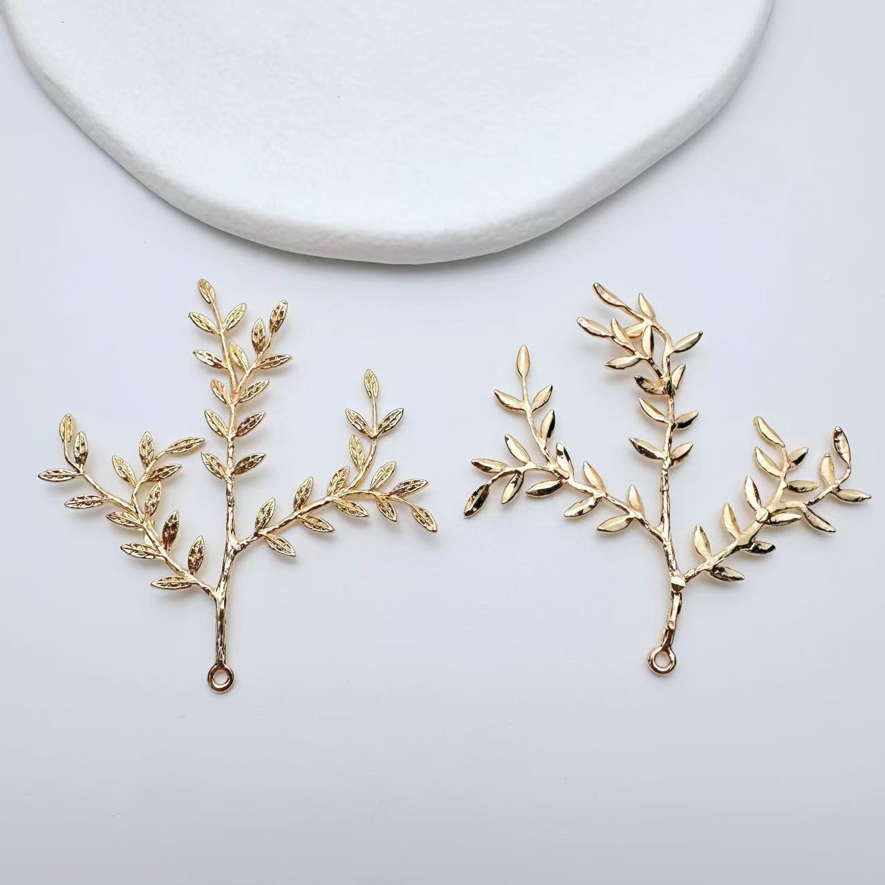 保色铜三簇多叶柳树枝花枝吊坠DIY手工新娘饰品装饰材料配件发簪