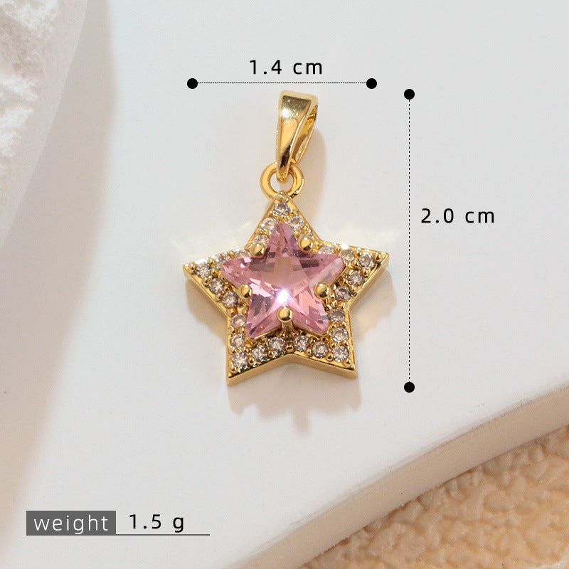 跨境18k包金微镶锆石配件星星五星简约吊坠diy项链耳饰挂件材料
