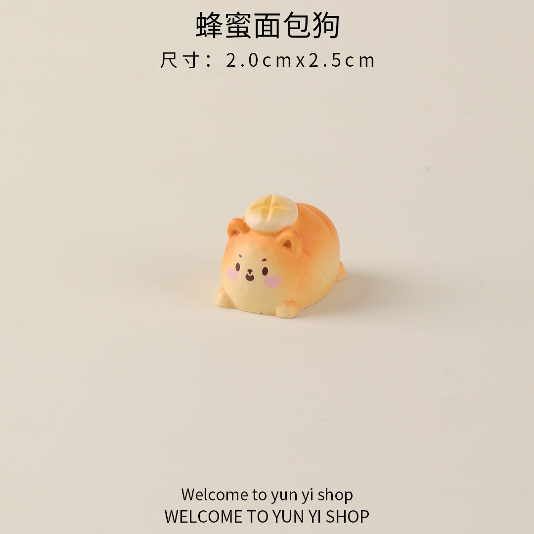 微景观创意摆件可爱卡通面包小狗 树脂装饰品配件 车载桌面小摆件