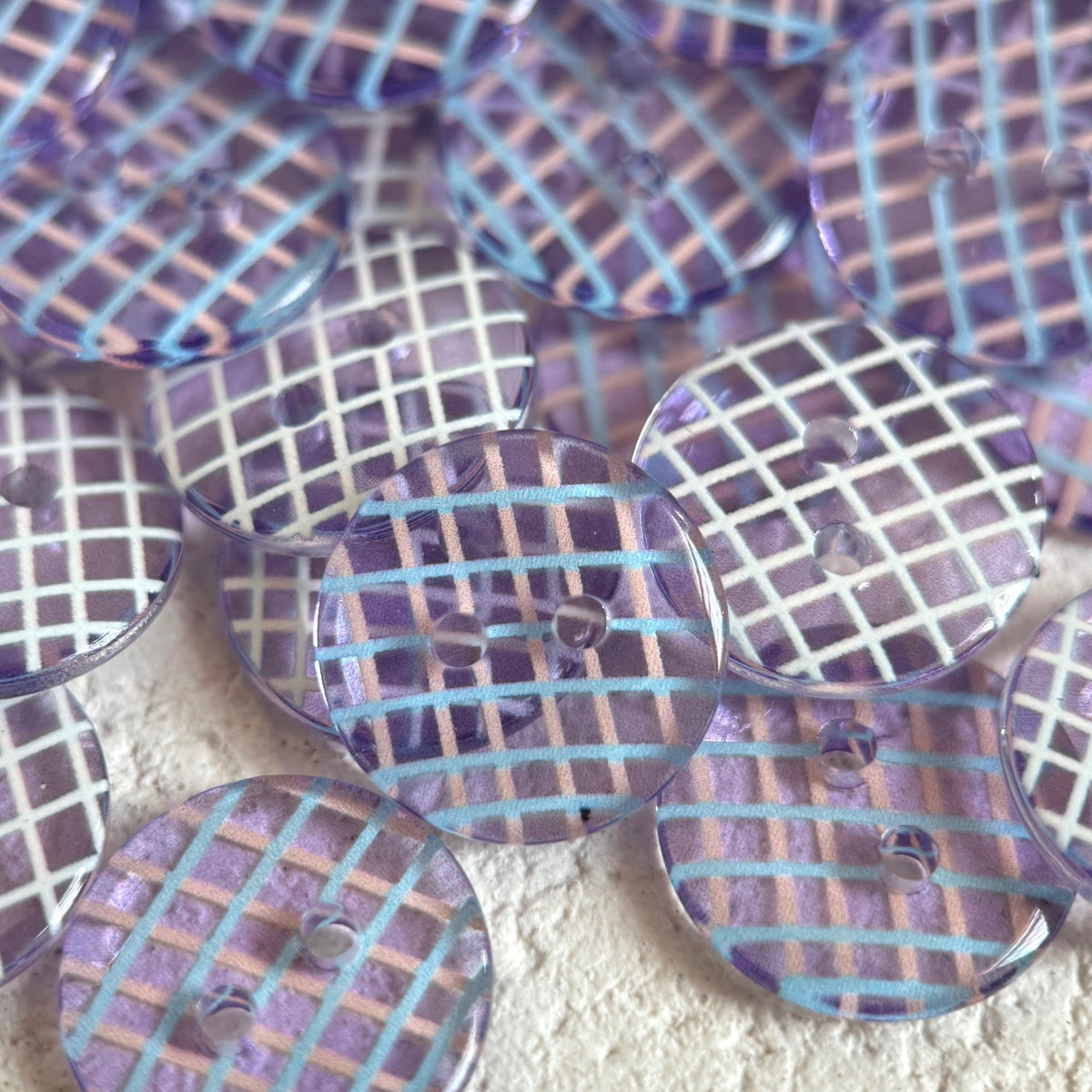 Bunli - DIY 10 Pack Purple Stripe-Grid Round Button