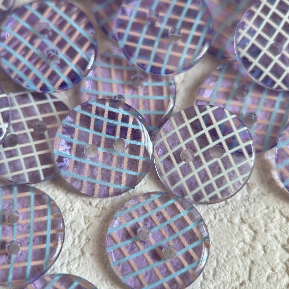 Bunli - DIY 10 Pack Purple Stripe-Grid Round Button