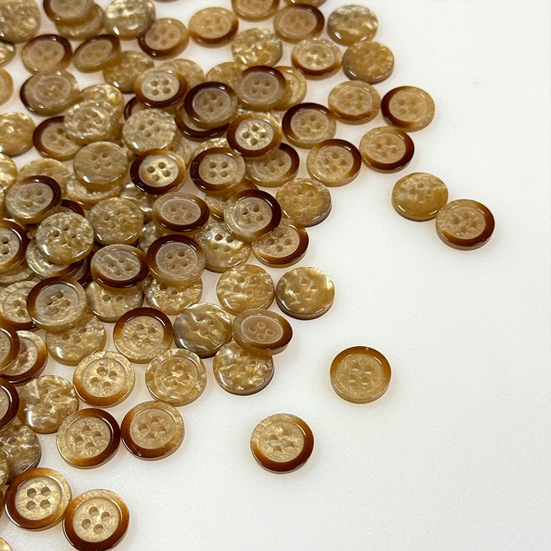 渐变边珠光四眼树脂纽扣咖色纽扣衬衫开衫毛衣上衣西服袖扣服装扣