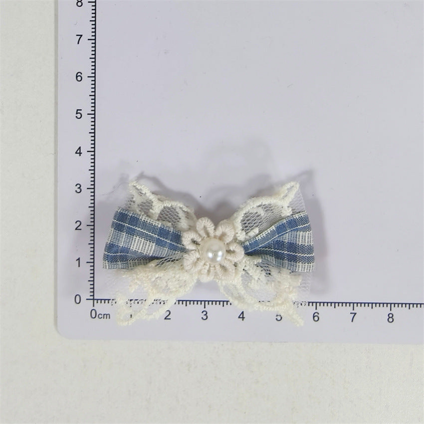 小清新蓝色系格子蝴蝶结配件手工服饰发饰蕾丝花边包鞋袜装饰辅料